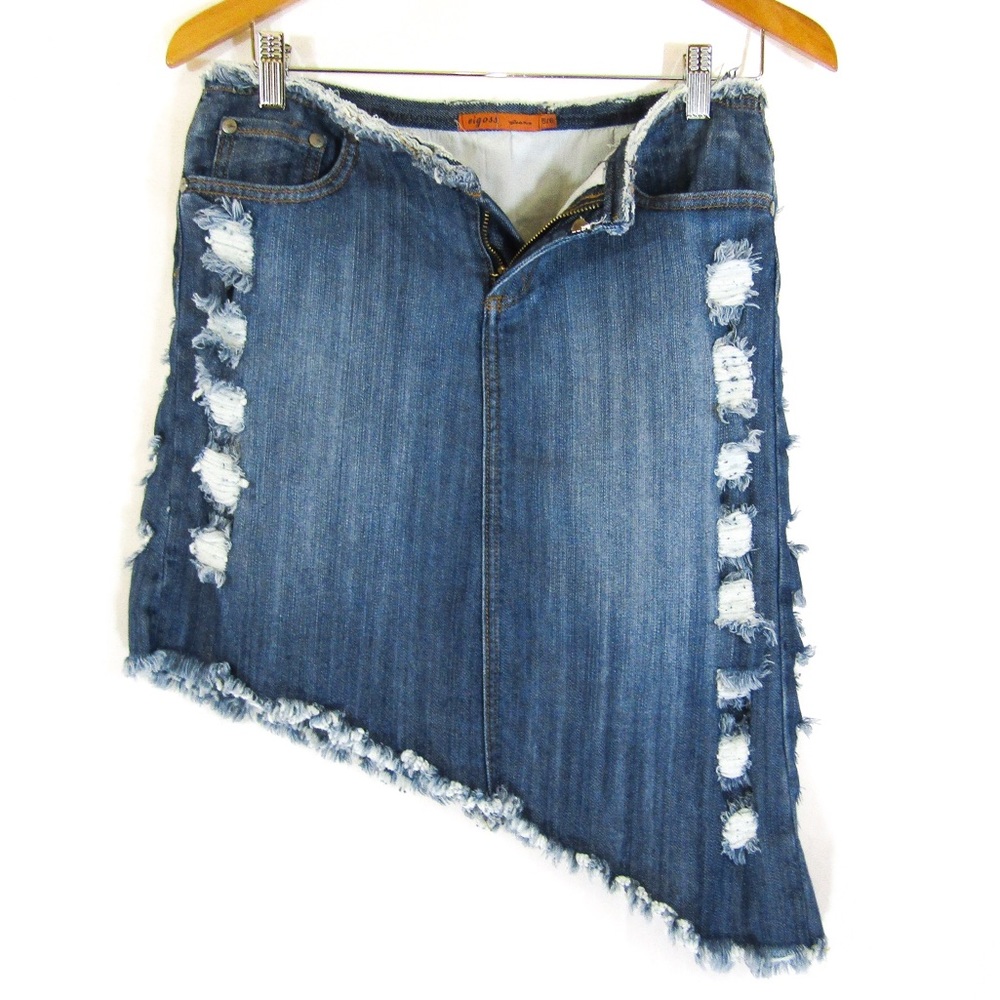 Vigoss Distressed Asymmetrical Denim Skirt